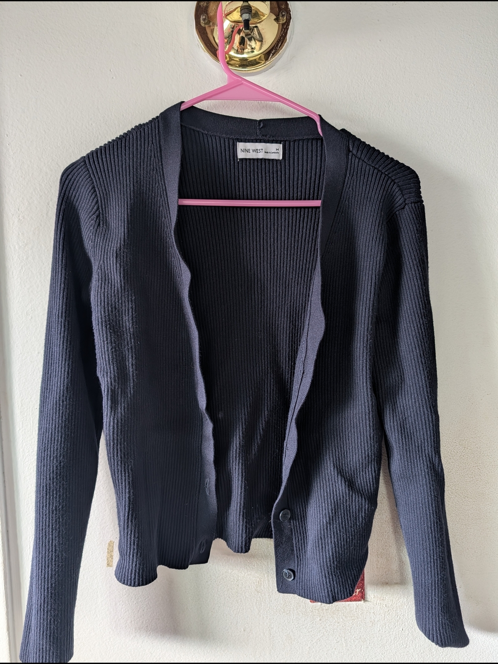 Nine West Women's Navy Ribbed Button Cardigan